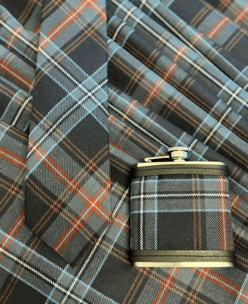 NASA tartan, tie and hip flask